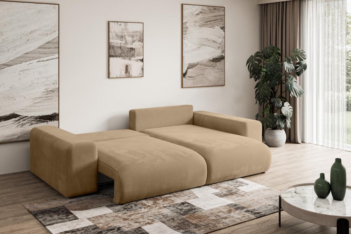 ECKSOFA Ottomane rechts ESKAR-L 266x176x72 Beige Velours - Beige/Schwarz, Holzwerkstoff/Kunststoff (176/266cm) - ALTDECOR