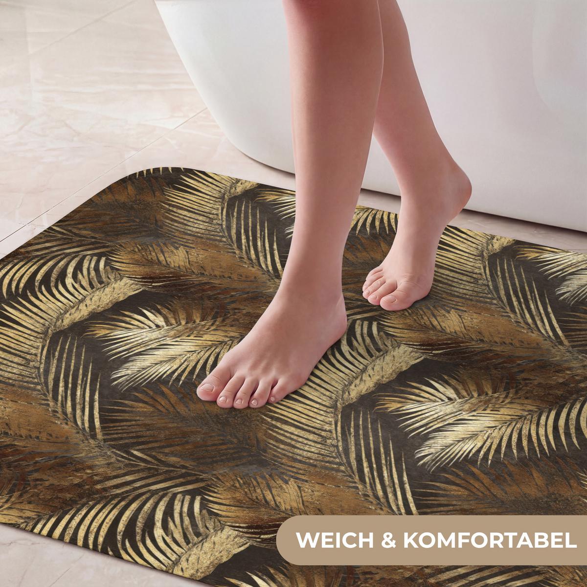 BADEMATTE Tropisch - Blätter - Gold 60x90 cm - Dunkelbraun/Goldfarben, Textil (60/90cm) - OnlyWow