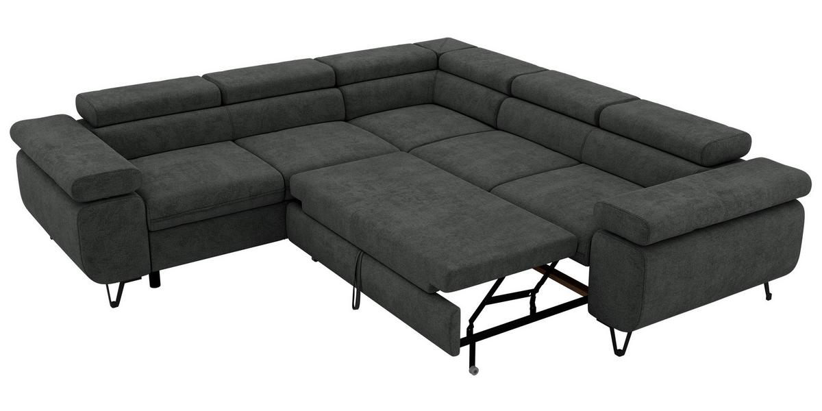 ECKSOFA QUADRO L - Dunkelgrau Stukture - Links Seite - Dunkelgrau/Schwarz, Textil/Metall (269/269cm) - MKS
