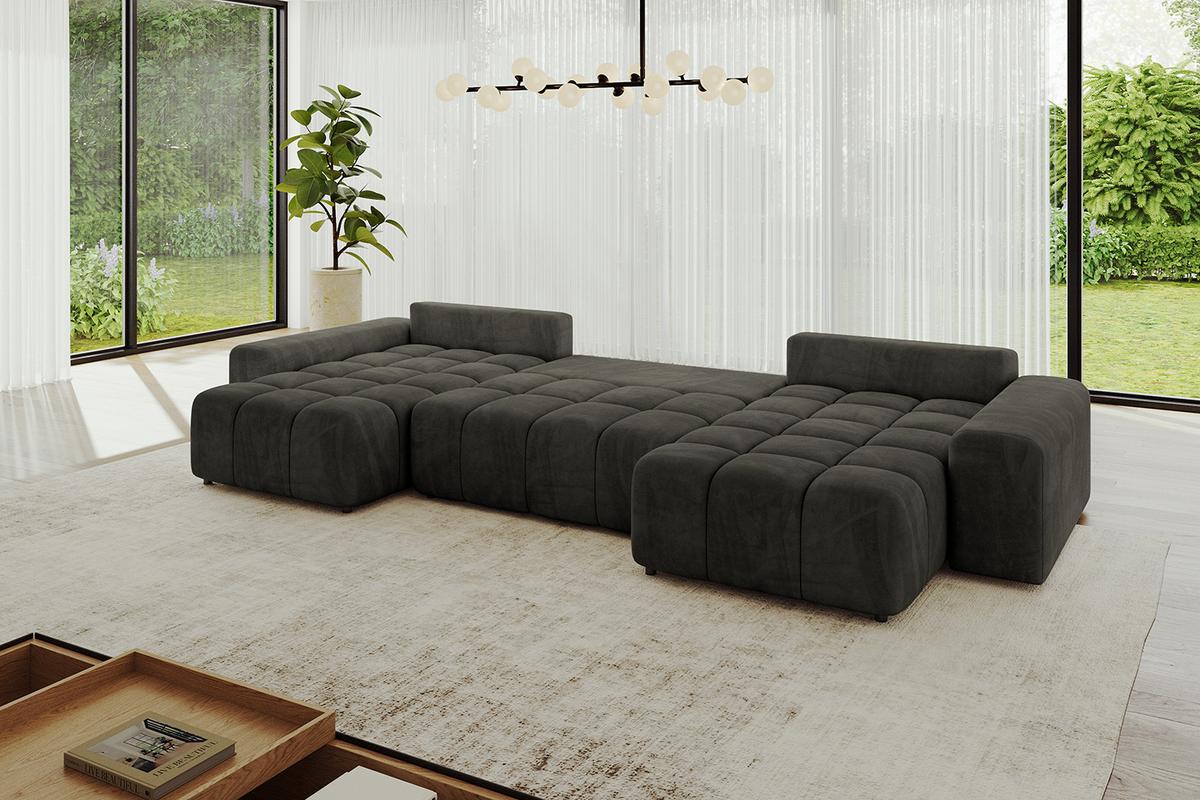 WOHNLANDSCHAFT ENIL-U 401x189x68 Schwarz Velours - Schwarz, Holzwerkstoff/Kunststoff (401/68/189cm) - ALTDECOR