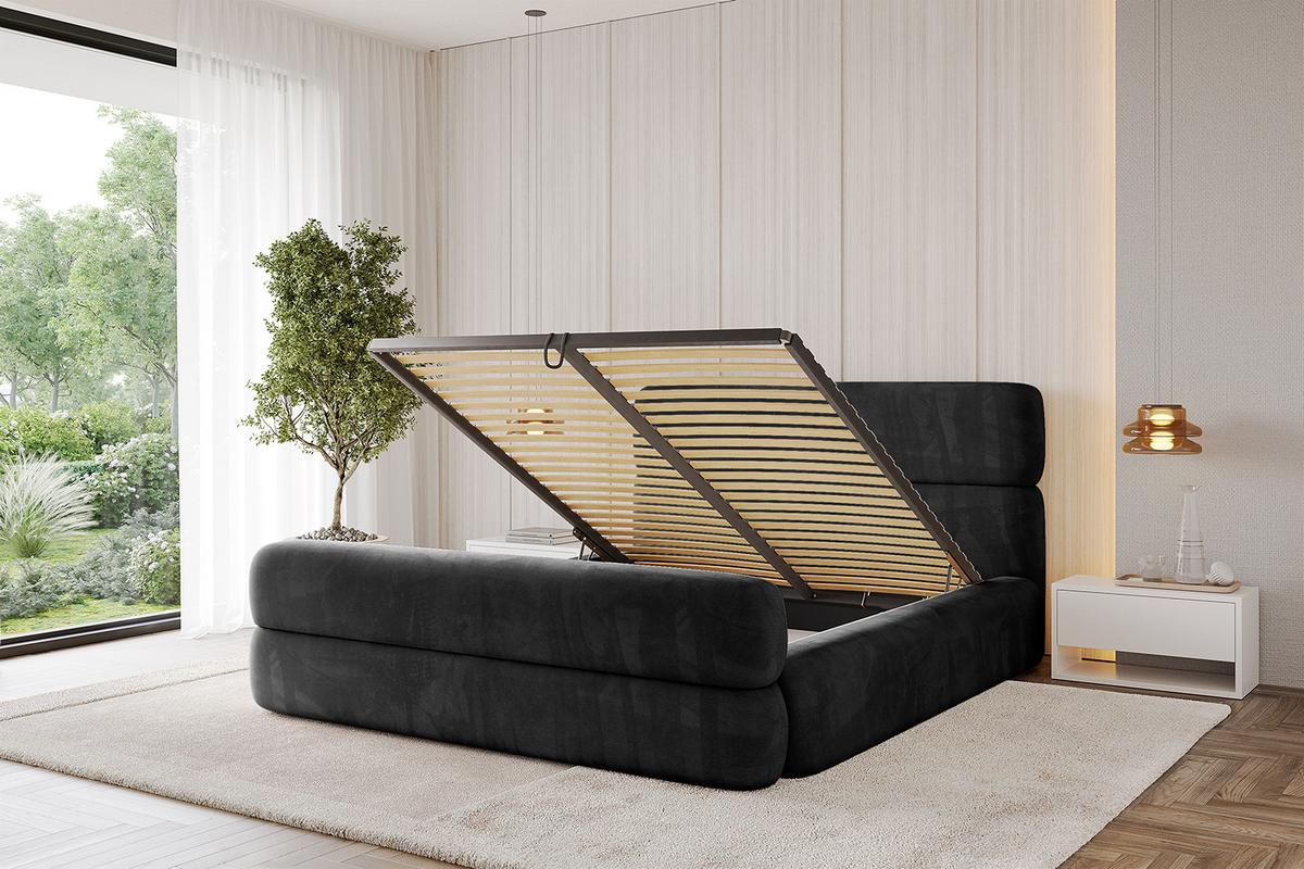 POLSTERBETT mit Bettkasten, Fußteil und Lattenrost, Boxbett ohne Matratze - ENORA-Z 180x200 Schwarz - Schwarz, Holzwerkstoff/Textil (180/200cm) - ALTDECOR