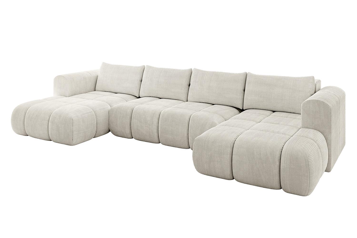 WOHNLANDSCHAFT CLOUD-U 405x185x90 Creme Cord - Hellgrau/Creme, Holzwerkstoff/Kunststoff (405/90/185cm) - ALTDECOR