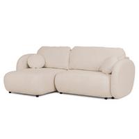 ECKSOFA Candy mit Schlaffunktion Hellbeige Bouclé-Stoff - Ottomane links - Beige/Schwarz, Holz/Kunststoff (230/146cm) - S-Style Möbel