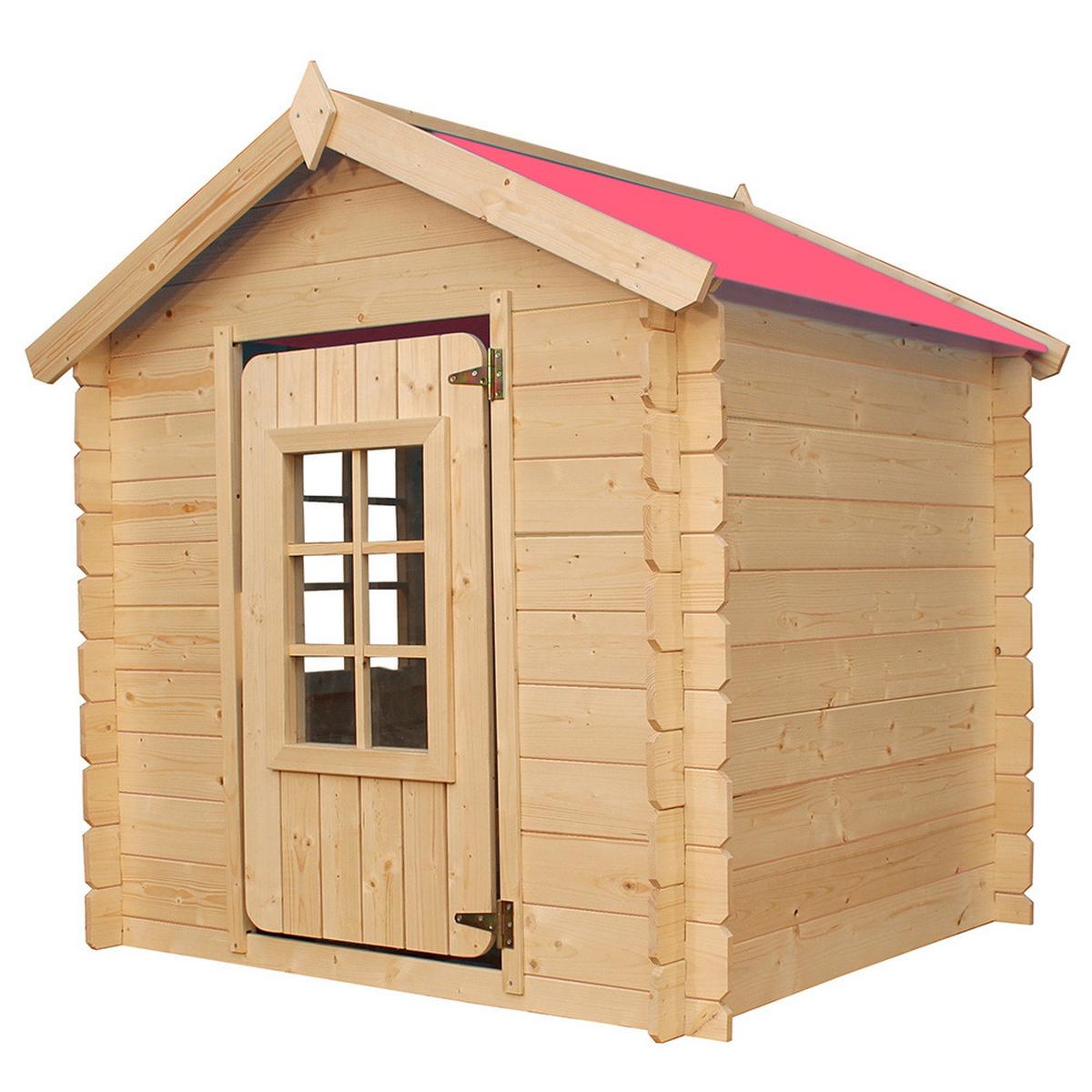 KINDERSPIELHAUS aus Holz - 111x113xH121 cm/0.9 m2 - M570R-1 - Beige, Holz (114/121/111cm) - Timbela