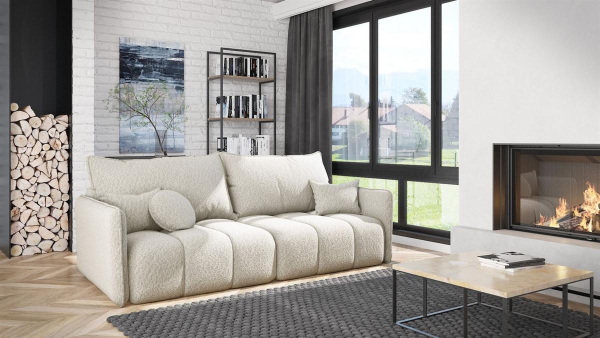 SOFASET Morgano 3-2-1 - Creme, Holzwerkstoff/Textil (216/86/102cm) - Fun Möbel
