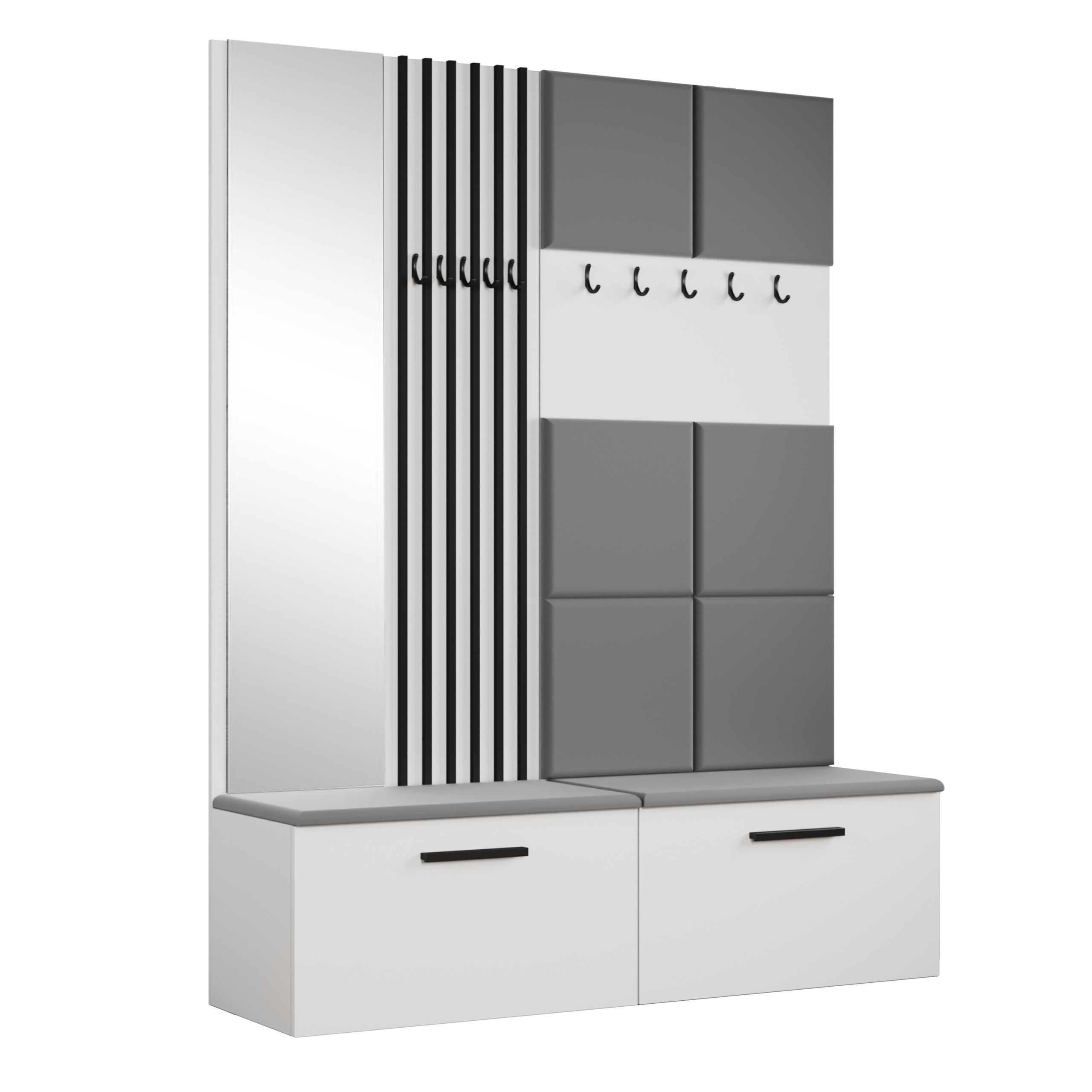 GARDEROBENSCHRANK MODULO 161,2/204/40 cm Modern Garderobe-Set Weiß - Weiß/Grau, Holzwerkstoff (161.2/204/40cm) - MASSENO
