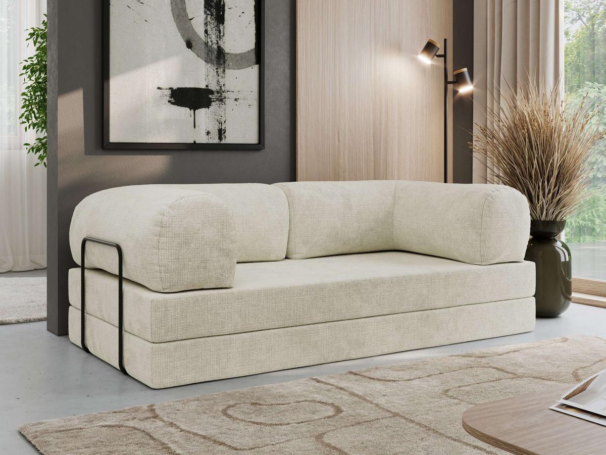 3-SITZER SOFA ORSETTO - Creme Schenille grob gewebt - Creme/Schwarz, Textil/Metall (200/70/100cm) - MKS