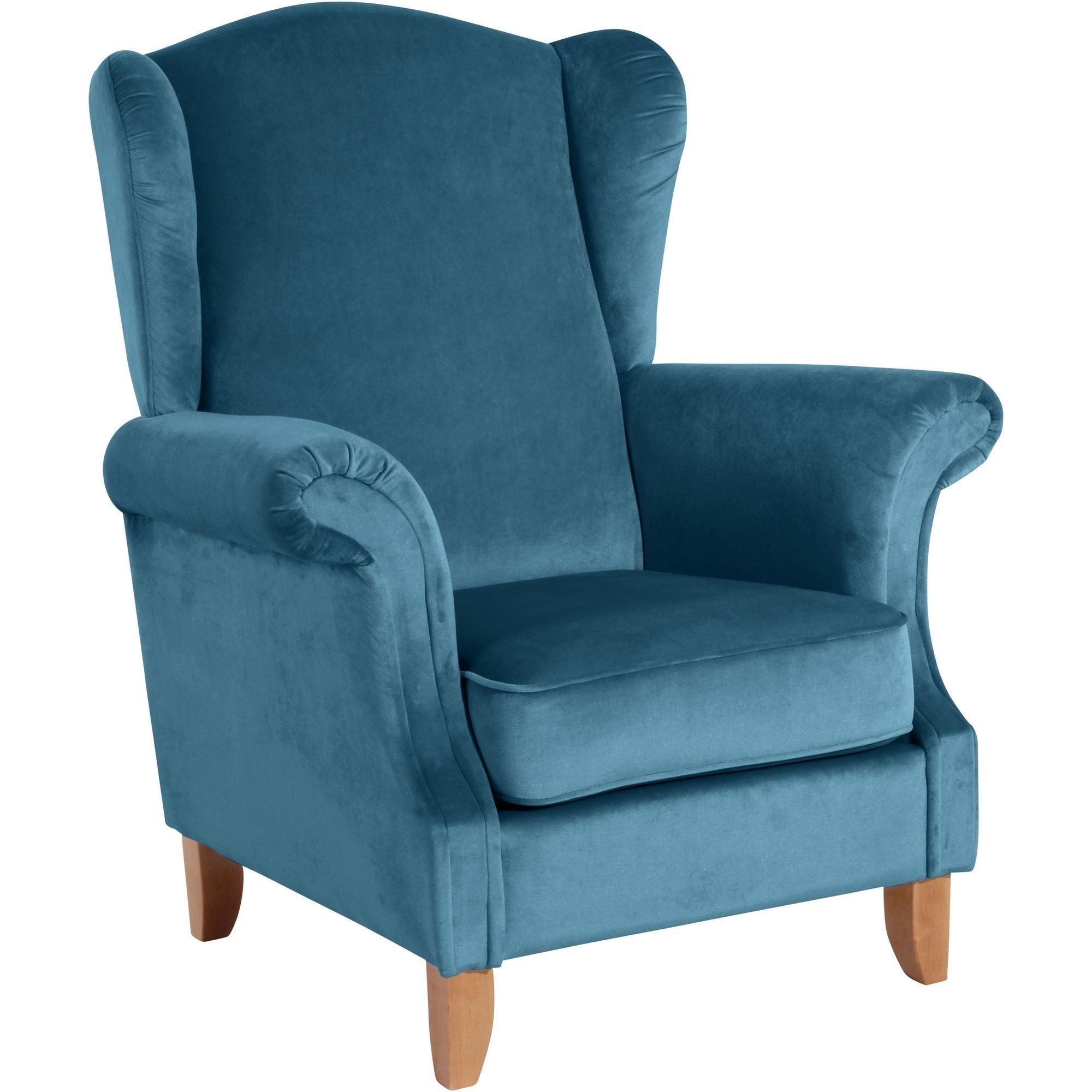 OHRENSESSEL Katria Bezug Samtvelours Buche natur / petrol - Blau, Kunststoff (88/108/84cm) - 58aufmkessel
