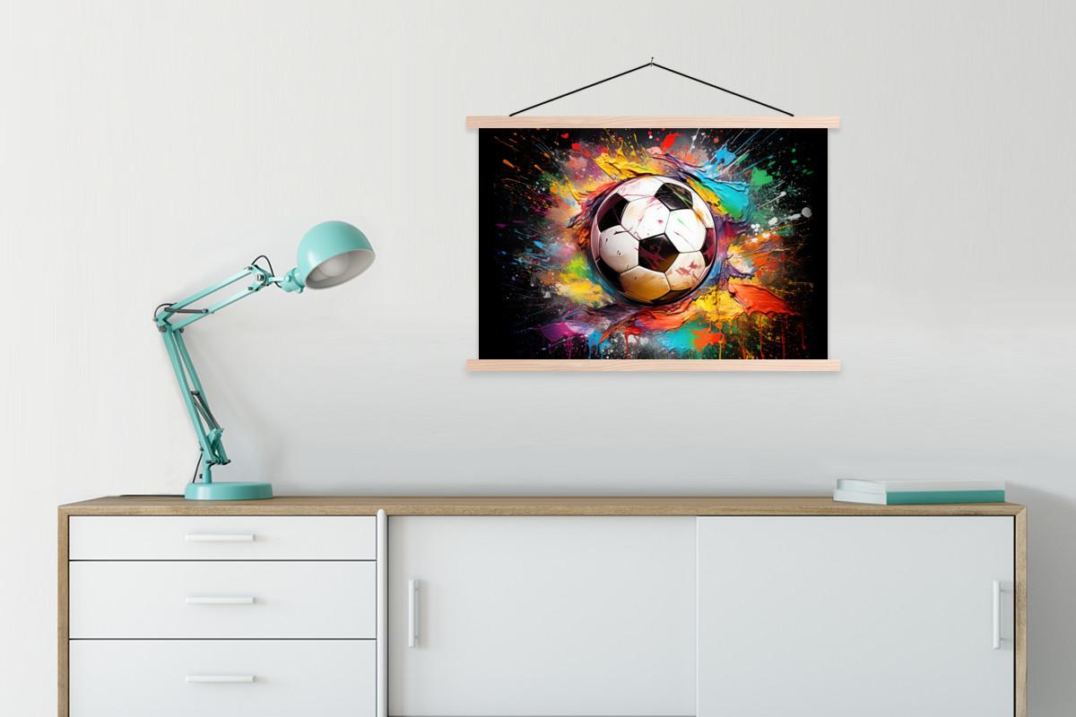POSTER MIT MAGNETLEISTEN Fußball - Farbe - Farben - Schwarz - Weiß Wanddeko 90x60 cm - Weiß, Textil (90/60/0.15cm) - MuchoWow
