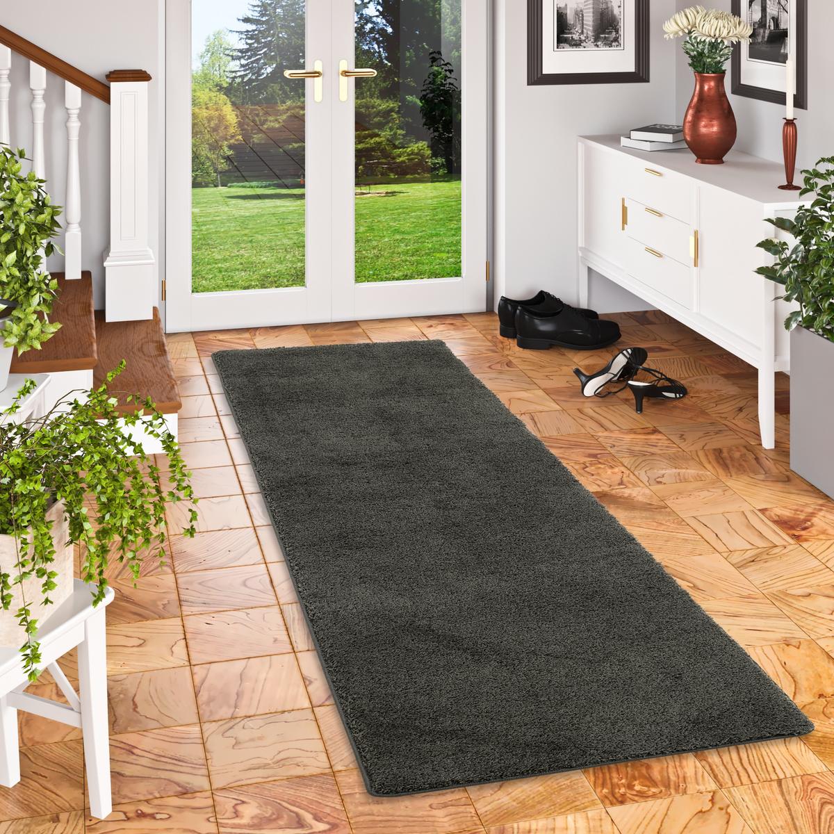 HOCHFLOR SHAGGY LÄUFER TEPPICH PALACE - Schieferfarben, Textil (80/160cm) - Snapstyle