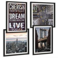 BILDER SET 4er Set - 50x50 cm & 40x60 cm Schwarzer Rahmen - Zitat über New Yorker Landschaften - Schwarz, Kunststoff (50/50cm) - TULUP