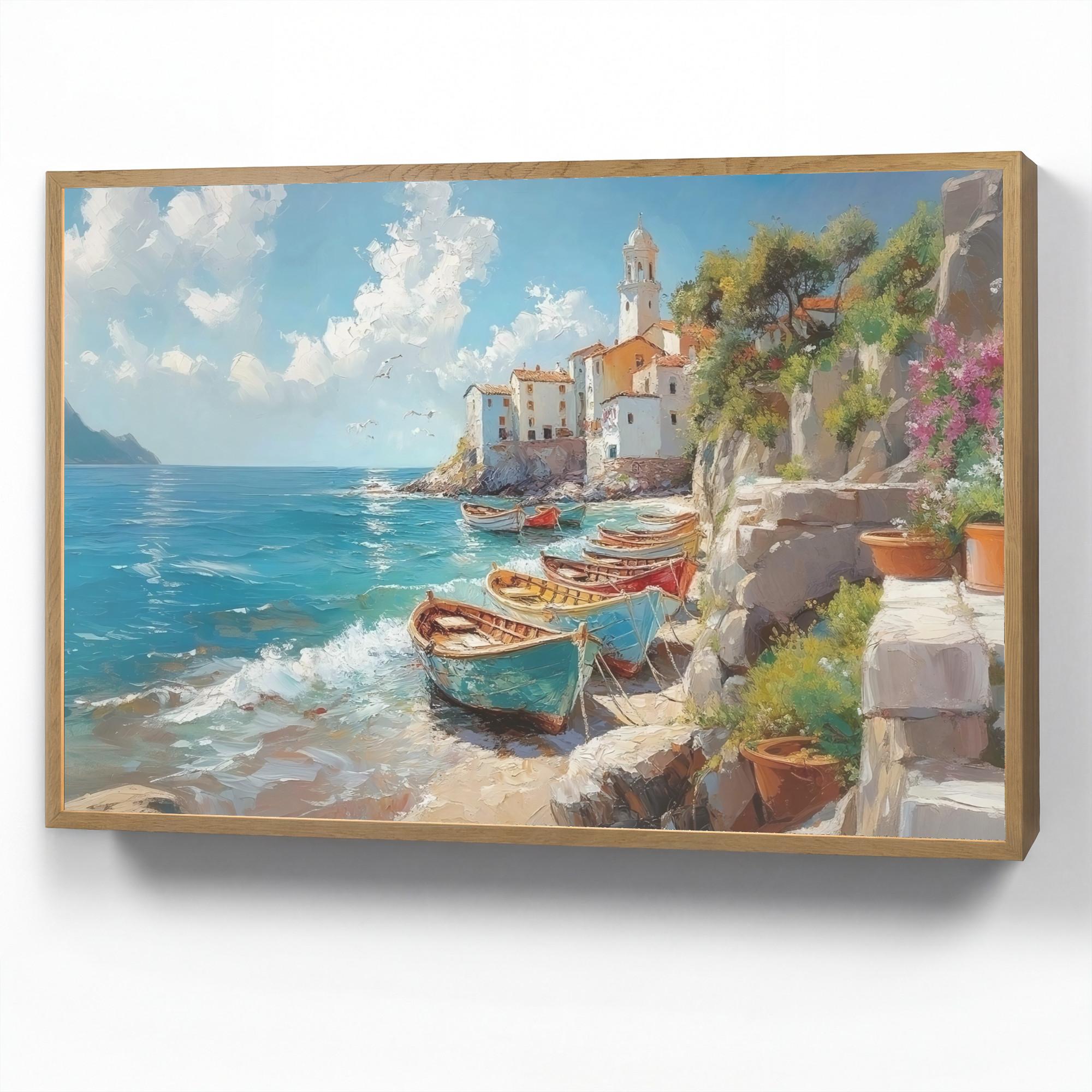 WANDLEUCHTE MIT AKKU Boote - Felsen - Meer - Sonne 90x60 cm - Blau, Holzwerkstoff (90/60/8cm) - OnlyWow