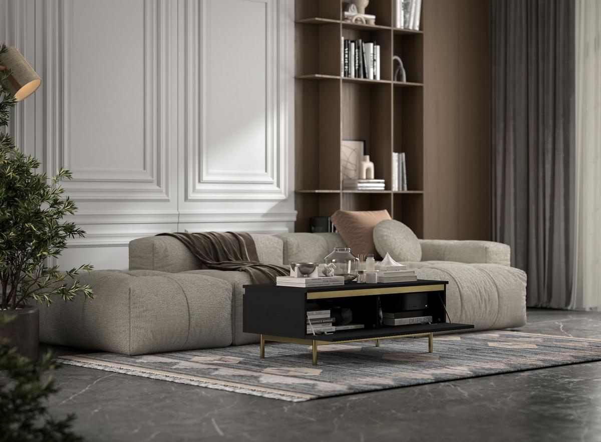 COUCHTISCH Selene Schwarz matt 109 cm mit Metallrahmen - Goldfarben/Schwarz, Holzwerkstoff/Metall (50/109/39cm) - Meble Lindner