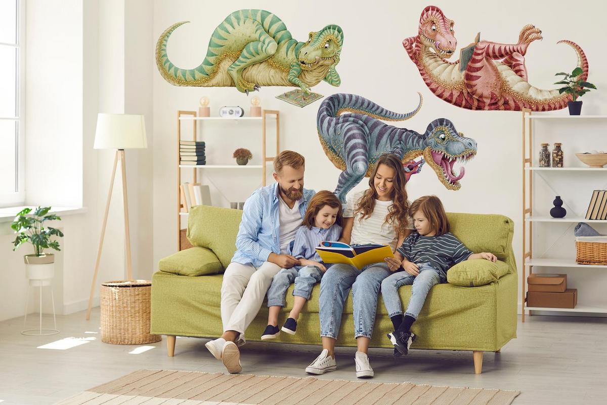 WANDAUFKLEBER 60x91cm - Bunte Dinosaurier - Multicolor, Kunststoff (60/91/0.1cm) - Wallfluent