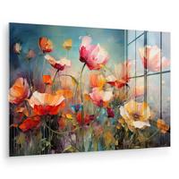 ACRYLGLASBILD Blumen - Aquarell - Kunst - Botanisch - Natur Wandbild Schlafzimmer 120x80 cm - Orange, Glas (120/80cm) - MuchoWow