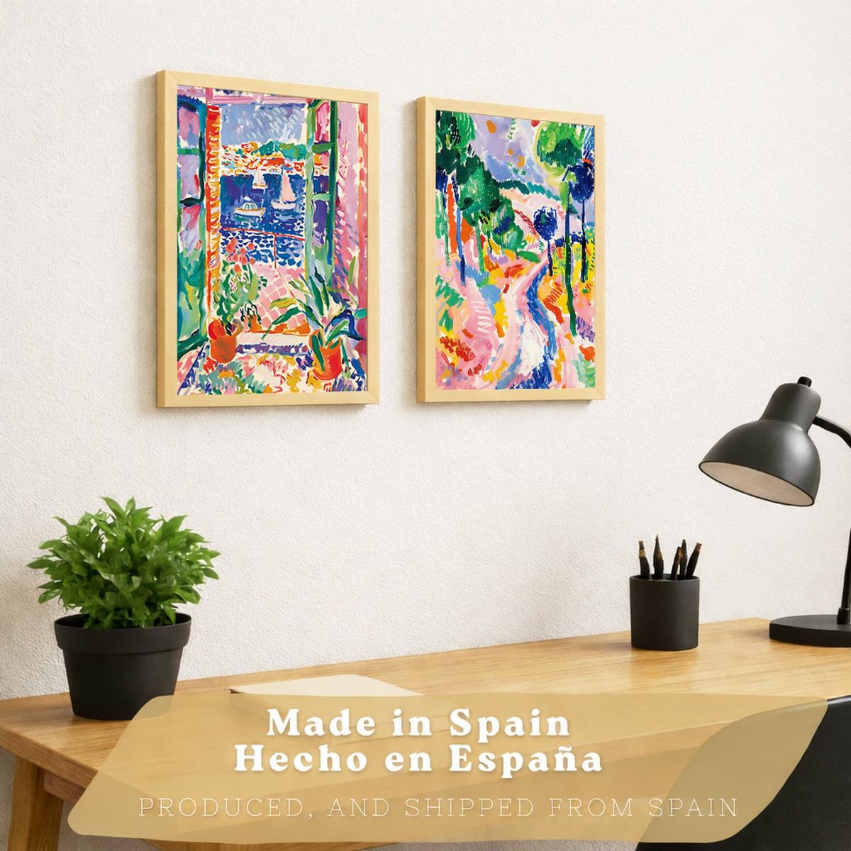 POSTER 4er Bilder-Set Wandbilder Landschaft Maritim modern Wohnzimmer Deko, Schlafzimmer, Küche, Badezimmer Leichter Holzrahmen A4 - Beige, Papier (29.7/1/21cm) - Nacnic