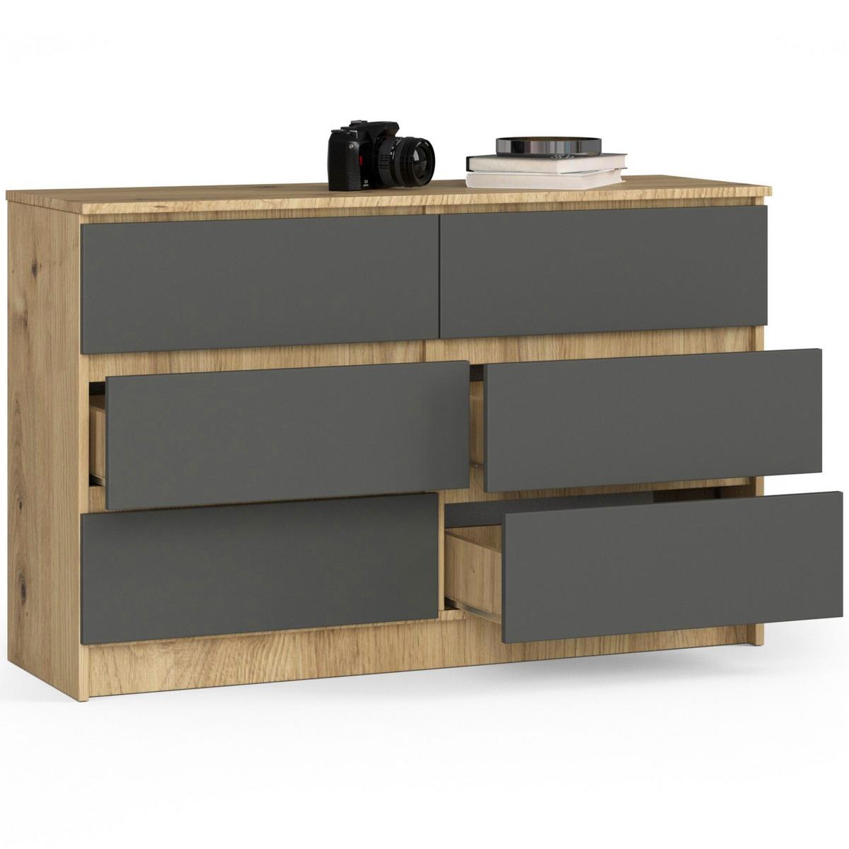 KOMMODE Eiche Artisan, Graphit Grau 77/120/40 - Eiche Artisan, Holzwerkstoff (120/77/40cm) - RAUMHIRSCH FURNITURE