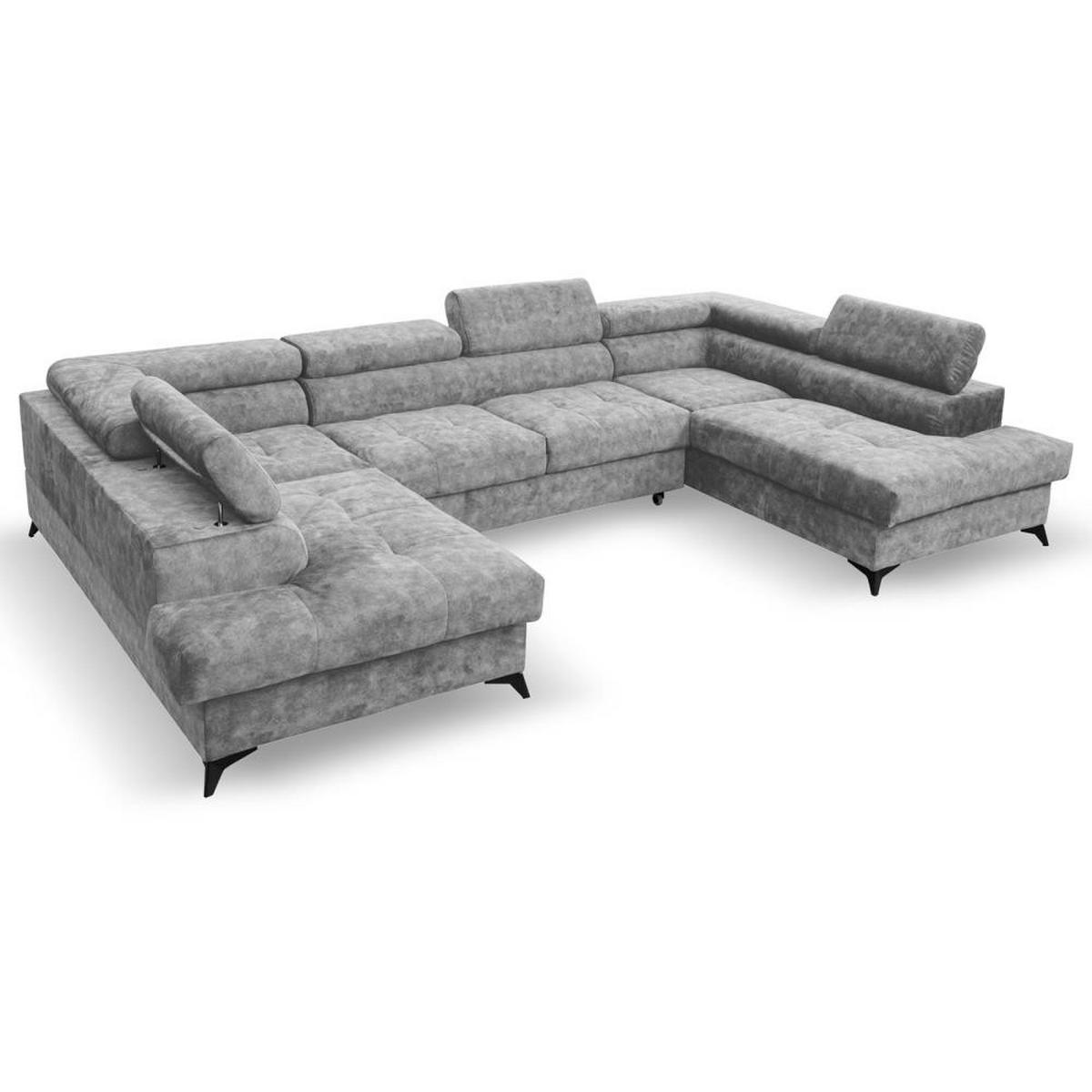 WOHNLANDSCHAFT Sorento U mit Schlaffunktion hellgrau - Hellgrau/Schwarz, Textil/Metall (345/87/205cm) - Beautysofa