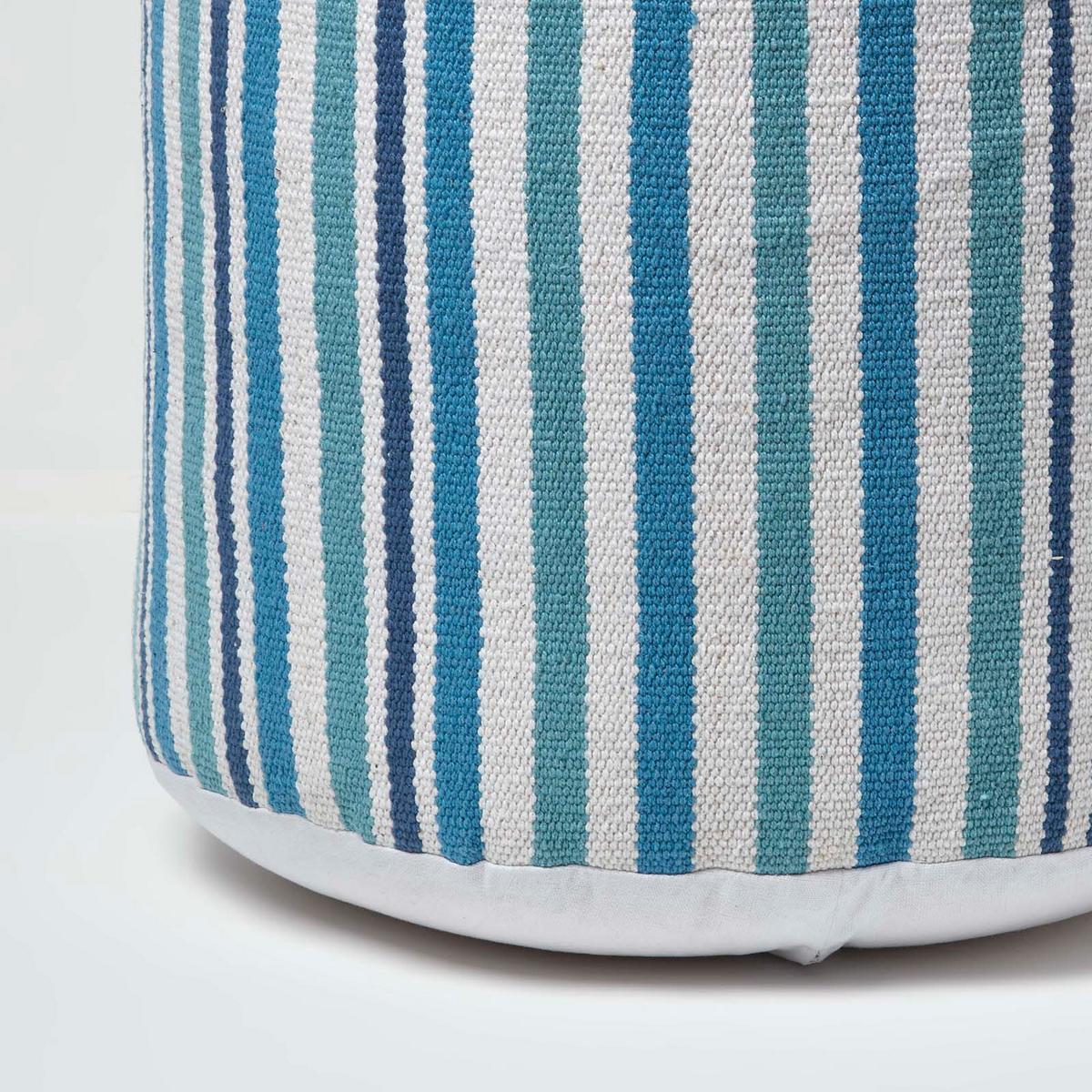 SITZPOUF rund mit blauen Streifen, 40/40/45 cm - Blau, Textil (45/40/45cm) - Homescapes