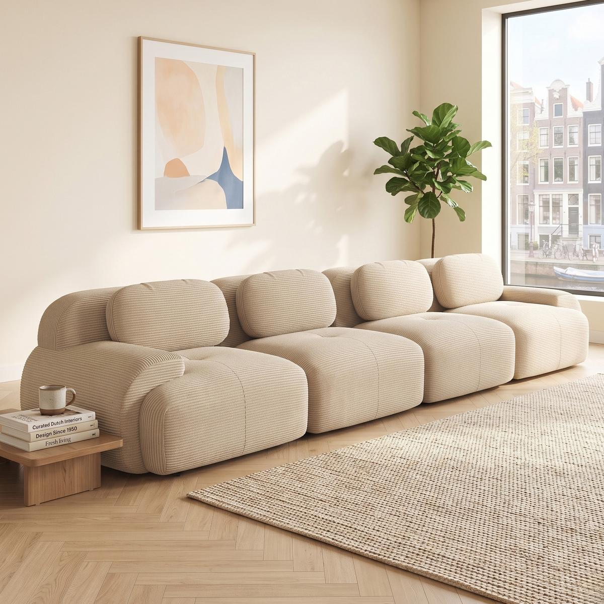 4-SITZER SOFA Modulares Boneless Cord Sofa Rahmenlos - Beige, Textil (388/75/103cm) - Urban Meuble
