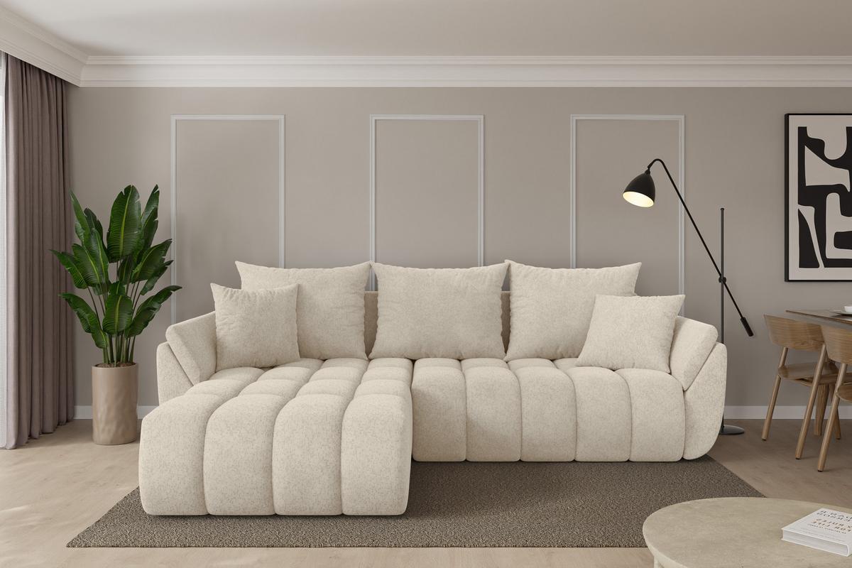 ECKSOFA mit Schlaffunktion Ottomane Links TOKO-L-v1 277x194x86 Creme Velours - Creme/Schwarz, Holzwerkstoff/Kunststoff (277/194cm) - ALTDECOR