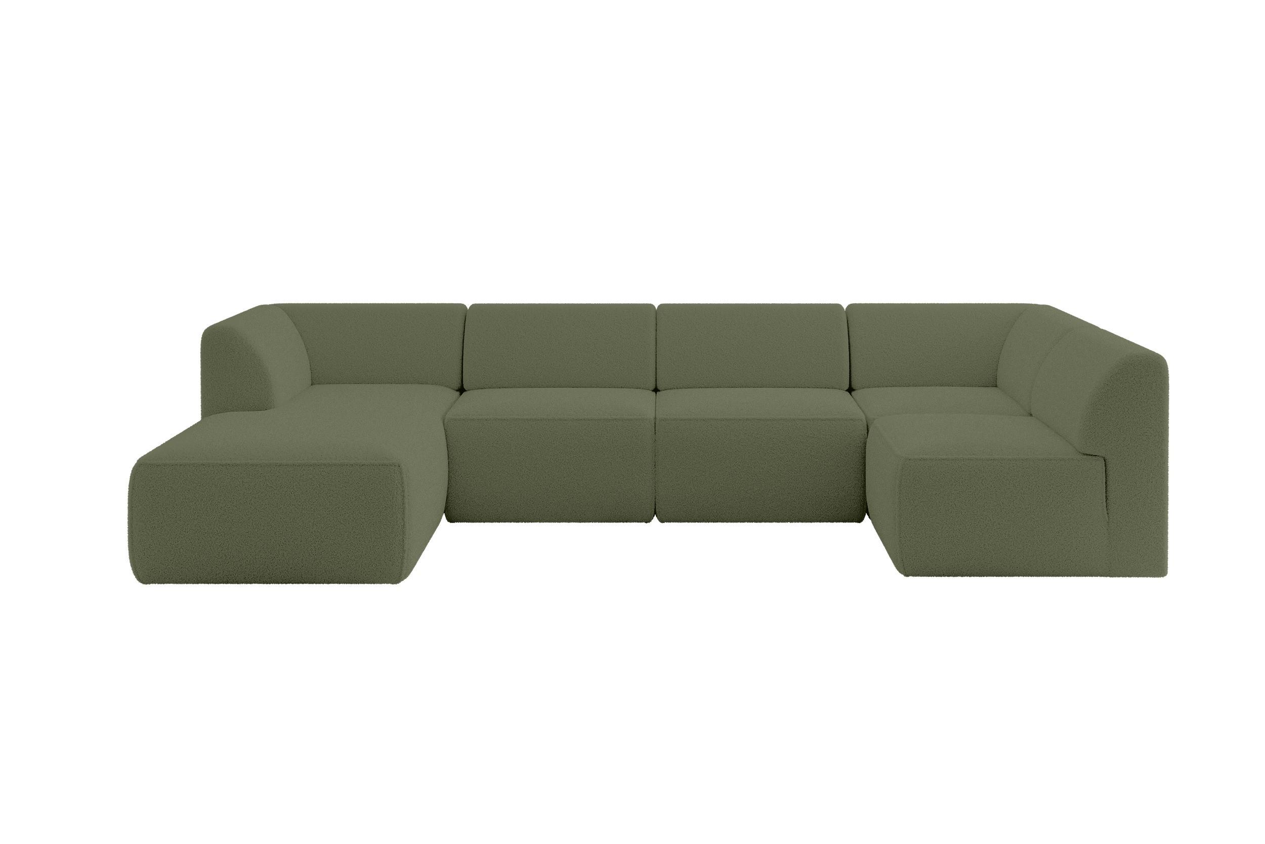 WOHNLANDSCHAFT Ottomane Links MOVO-L 345x180x78 cm Grün Bouclé - Dunkelgrün, Holzwerkstoff/Kunststoff (180/78/345cm) - ALTDECOR