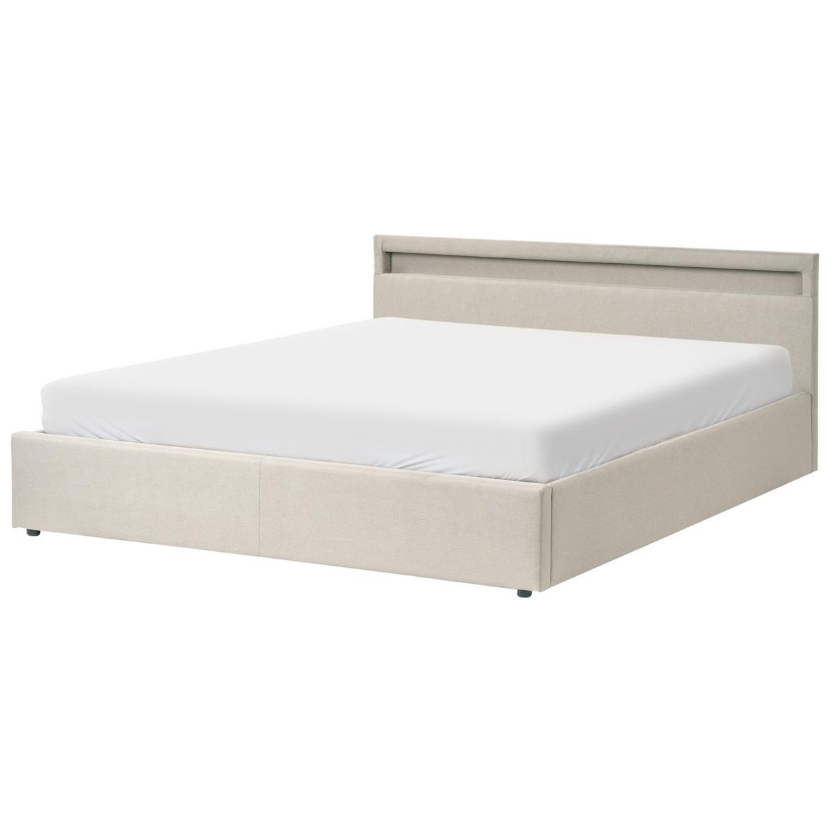 BETT mit Stauraum und LED-Beleuchtung 180/200 cm Stoff Beige Armelle - Beige, Textil (180/200cm) - Beliani