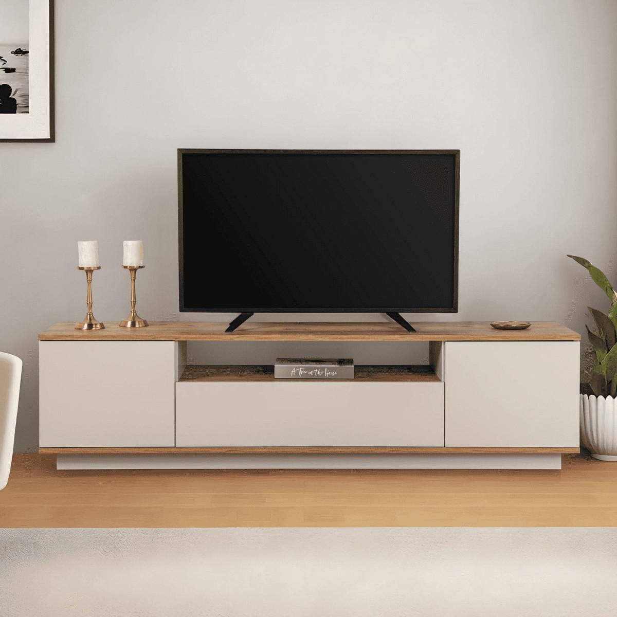 TV furniture with 3 folding doors and 1 niche, L180 cm - Kaschmir, Holzwerkstoff (44.5/44.6/12cm) - Calicosy