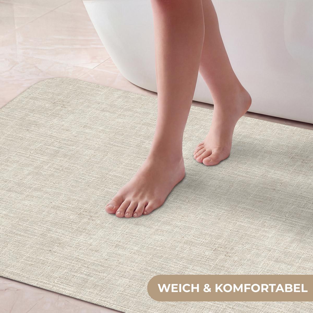BADEMATTE Leinen - Textur - Beige 120x60 cm - Beige, Textil (120/60cm) - OnlyWow