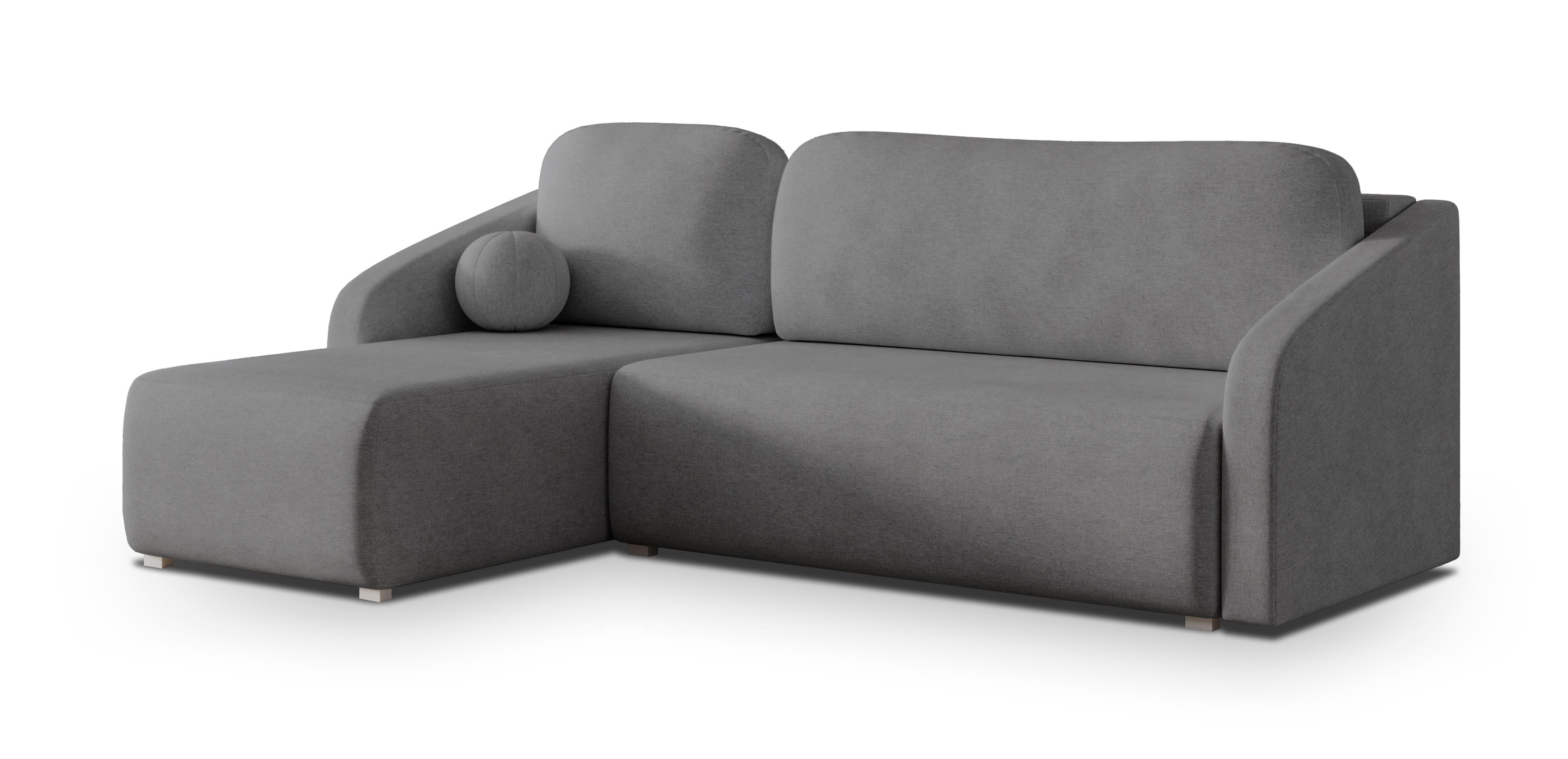 ECKSOFA MARELLO Grau Geflochtener Stoff mit Schlaffunktion - Grau, Holz (220/143cm) - MASSENO
