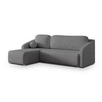 ECKSOFA MARELLO Grau Geflochtener Stoff mit Schlaffunktion - Grau, Holz (220/143cm) - MASSENO