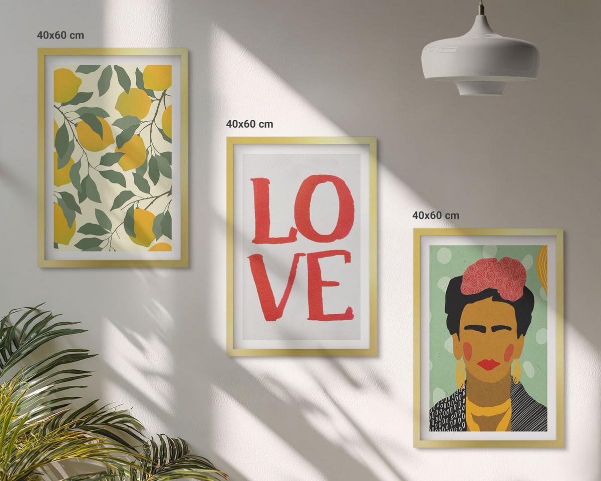 BILDER SET 3er Set - 40x60 cm Goldrahmen - Lemons LOVE Porträt von Frida - Goldfarben, Kunststoff (40/60cm) - TULUP