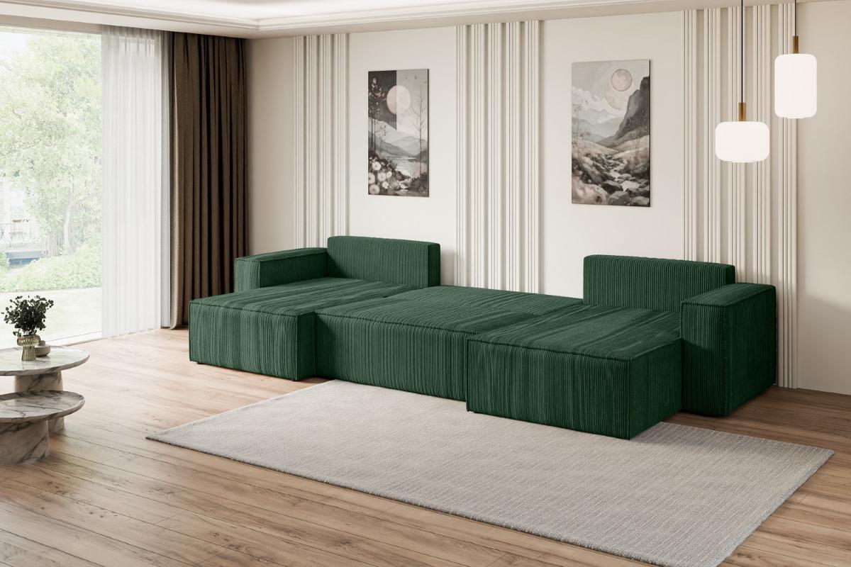 WOHNLANDSCHAFT mit Schlaffunktion und Bettkasten CELTIC-XLU - 377x143x83 cm Grün Cord - Schwarz/Grün, Holzwerkstoff/Kunststoff (377/83/143cm) - ALTDECOR