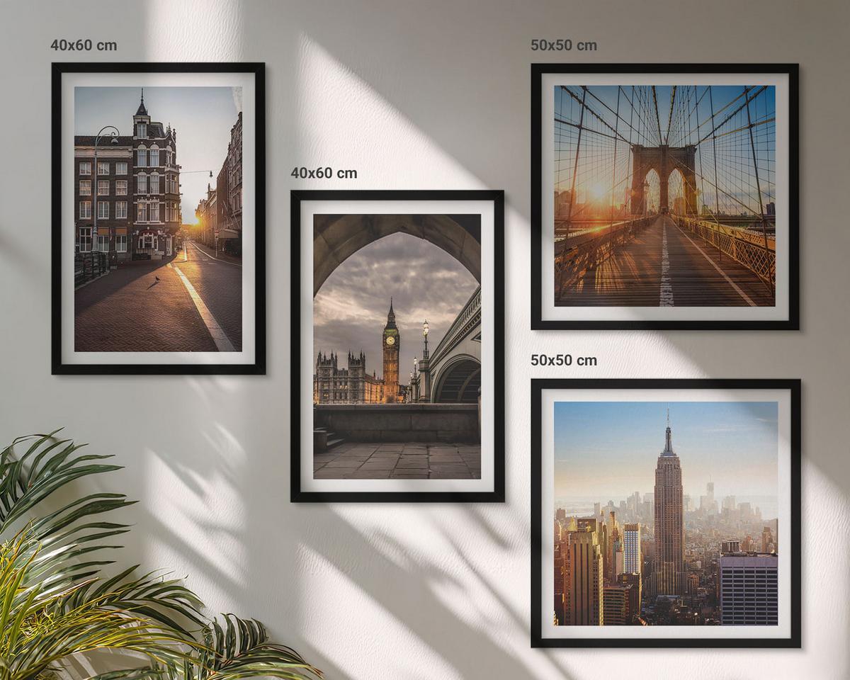 BILDER SET 4er Set - 50x50 cm & 40x60 cm Schwarzer Rahmen - London-Ansichtsgemälde-Set - Schwarz, Kunststoff (50/50cm) - TULUP