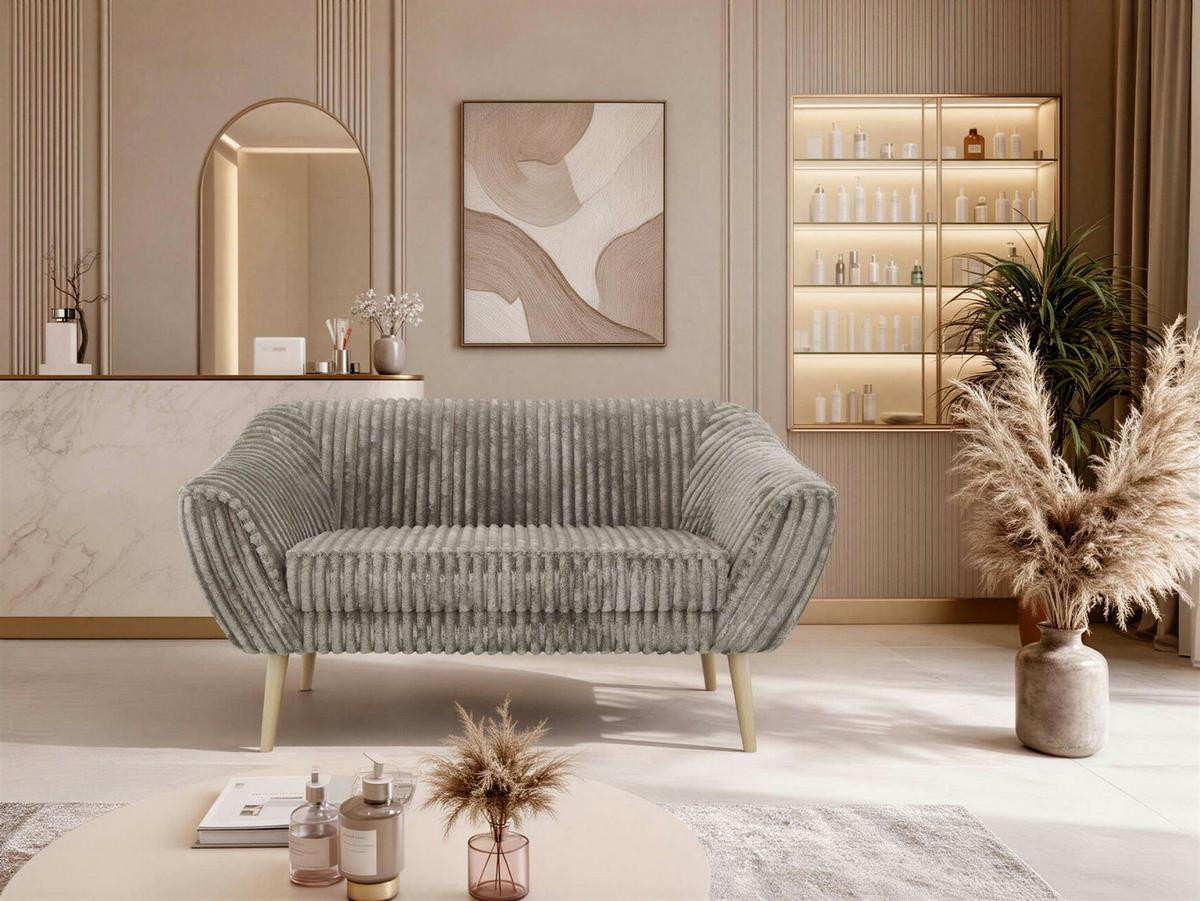 2-SITZER-SOFA PIRS - Hellbraun Cord - Holzbeine - Hellbraun/Buchefarben, Holzwerkstoff/Textil (140/75/74cm) - MKS