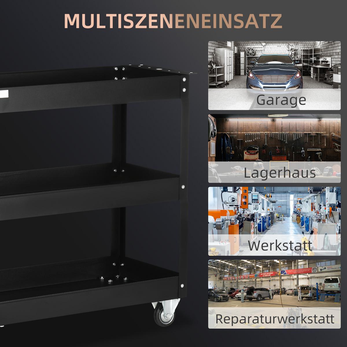 WERKSTATTWAGEN Stahl Schwarz - Schwarz, Metall (35.3/76/83cm) - DURHAND