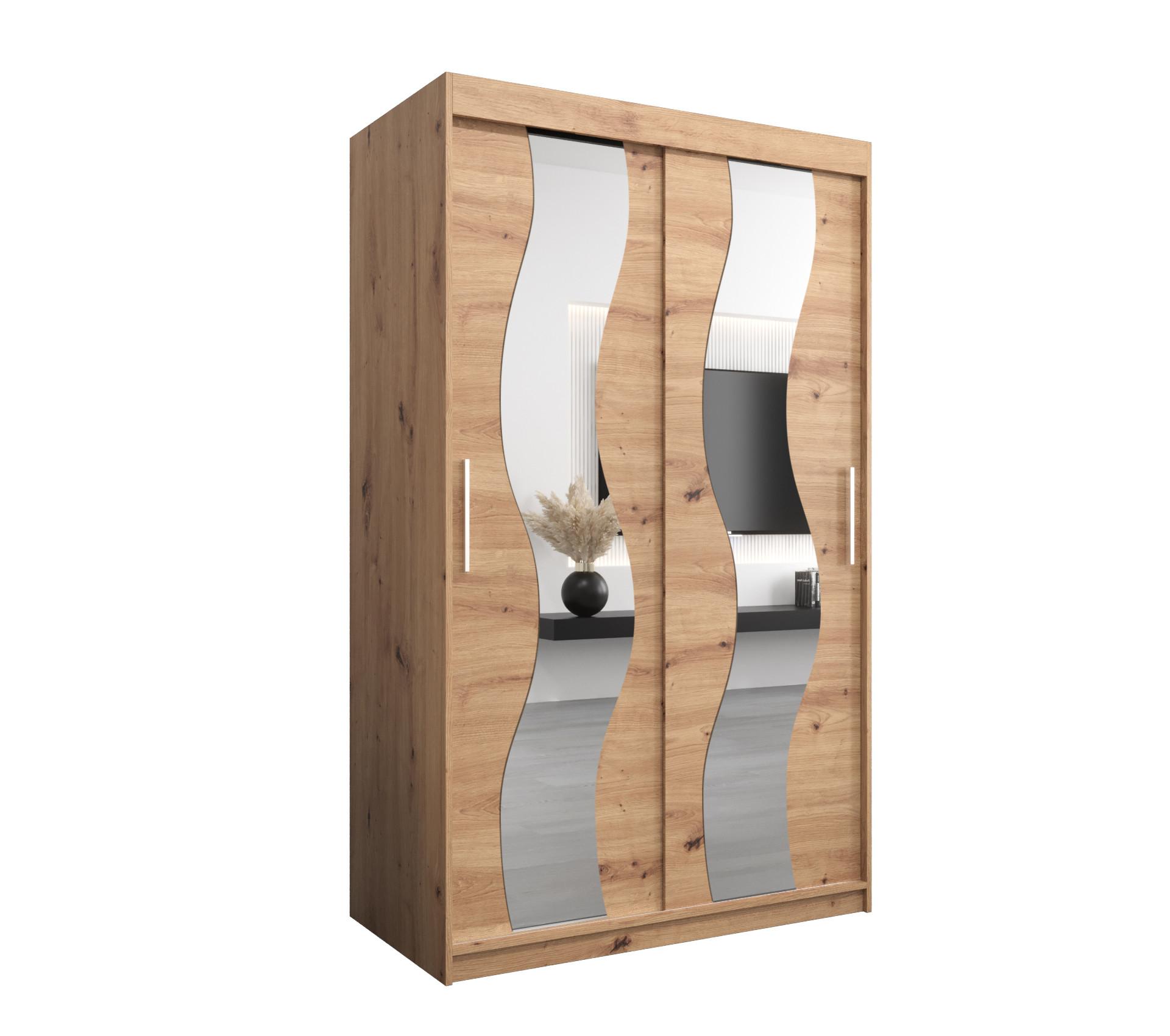 SCHWEBETÜRENSCHRANK 200/120/62 2-türig - Silberfarben/Eiche Artisan, Holz/Kunststoff (120/200/62cm) - MÖBEL KRYSPOL