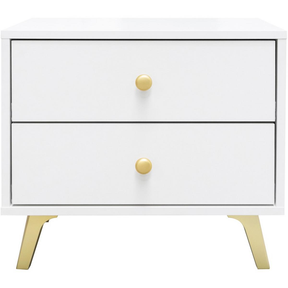 NACHTTISCH Solea mit 2 Schubladen, Weiß - Goldfarben/Weiß, Holzwerkstoff (54/48/41cm) - Beautysofa