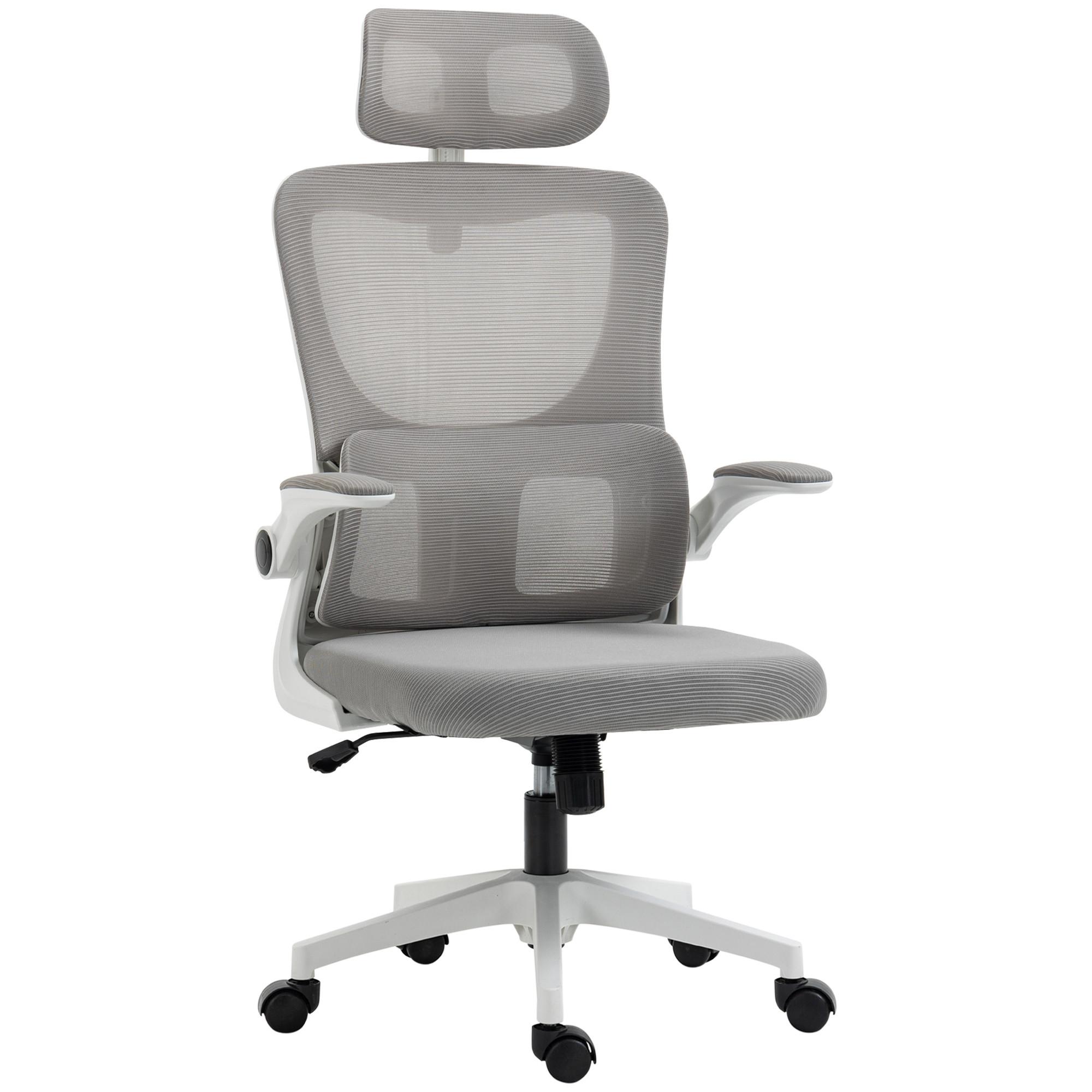 BÜROSTUHL Ergonomisch, Schreibtischstuhl mit Verstellbar Armlehne, Mesh, Grau - Grau, Textil (59/122/60cm) - Vinsetto