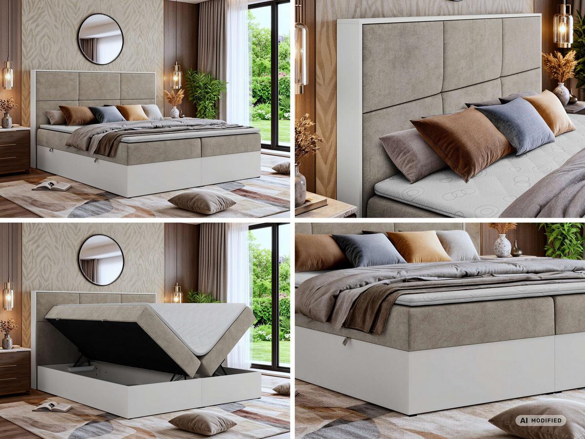 BOXBETT DELVIT 200/200 - Greige Stukture - Topper Visco - H4 - Greige/Schwarz, Kunststoff/Textil (200/200cm) - MKS