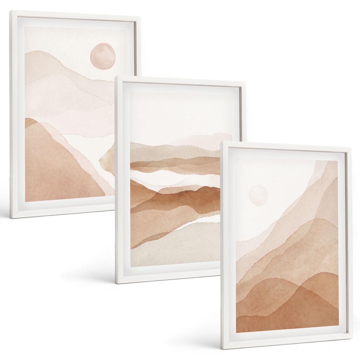 BILDER SET 3er Set - 40x60 cm Weißer Rahmen - Abstrakte braune Landschaften - Weiß, Kunststoff (40/60cm) - TULUP