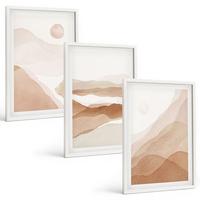 BILDER SET 3er Set - 40x60 cm Weißer Rahmen - Abstrakte braune Landschaften - Weiß, Kunststoff (40/60cm) - TULUP