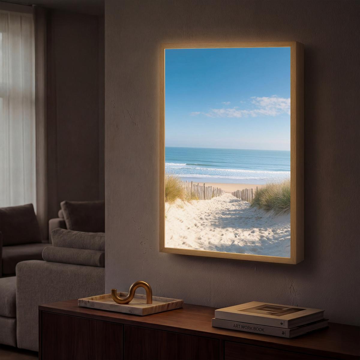WANDLEUCHTE MIT AKKU Strand - Meer - Düne - Sand - Sommer 40x60 cm - Sandfarben, Holzwerkstoff (40/60/8cm) - OnlyWow