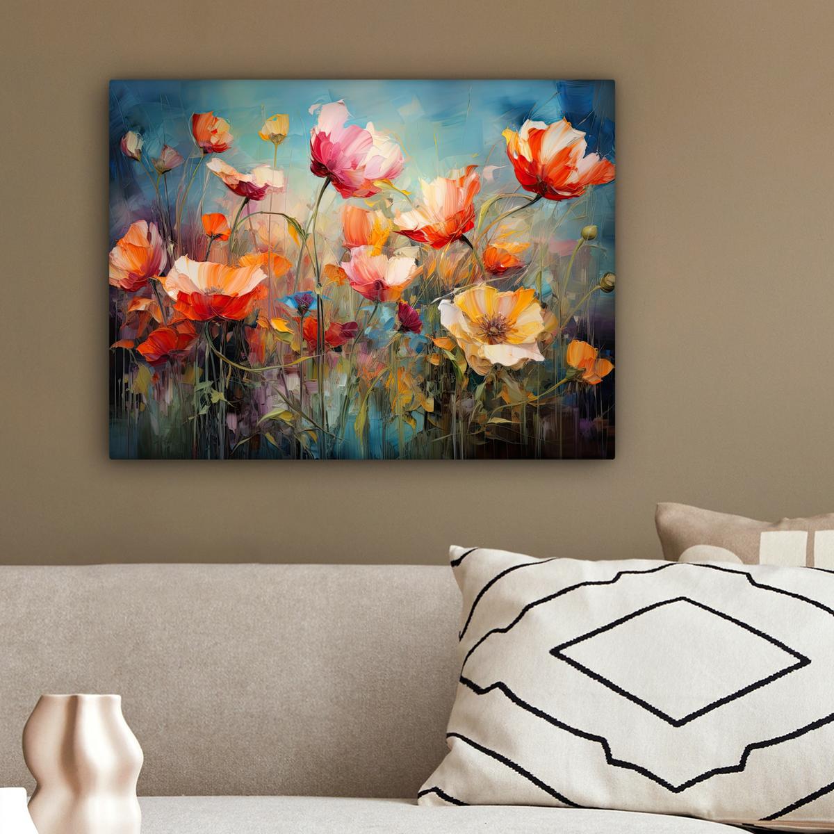 LEINWANDBILD Blumen - Aquarell - Kunst - Botanisch - Natur Wandbild 40x30 cm - Orange, Textil (40/30cm) - MuchoWow