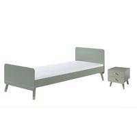 BETT mit Nachtkommode Kamillah aus MDF in Olive Grün - Olivgrün, Holzwerkstoff (90/200cm) - 58aufmkessel