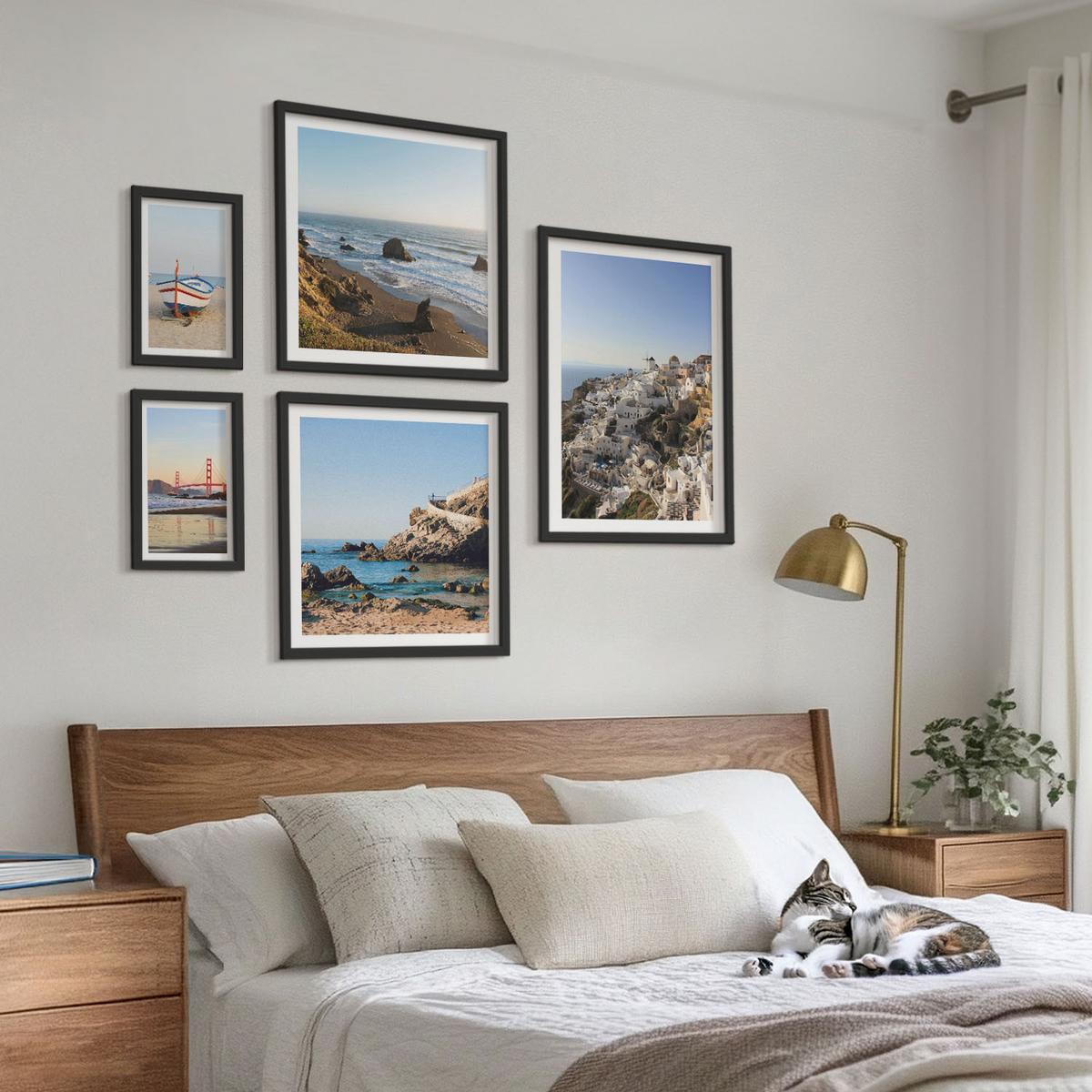BILDER SET 5er Set - 50x50 cm & 20x30 cm & 40x60 cm Schwarzer Rahmen - Naturlandschaft der Bergseen - Schwarz, Kunststoff (40/60cm) - TULUP