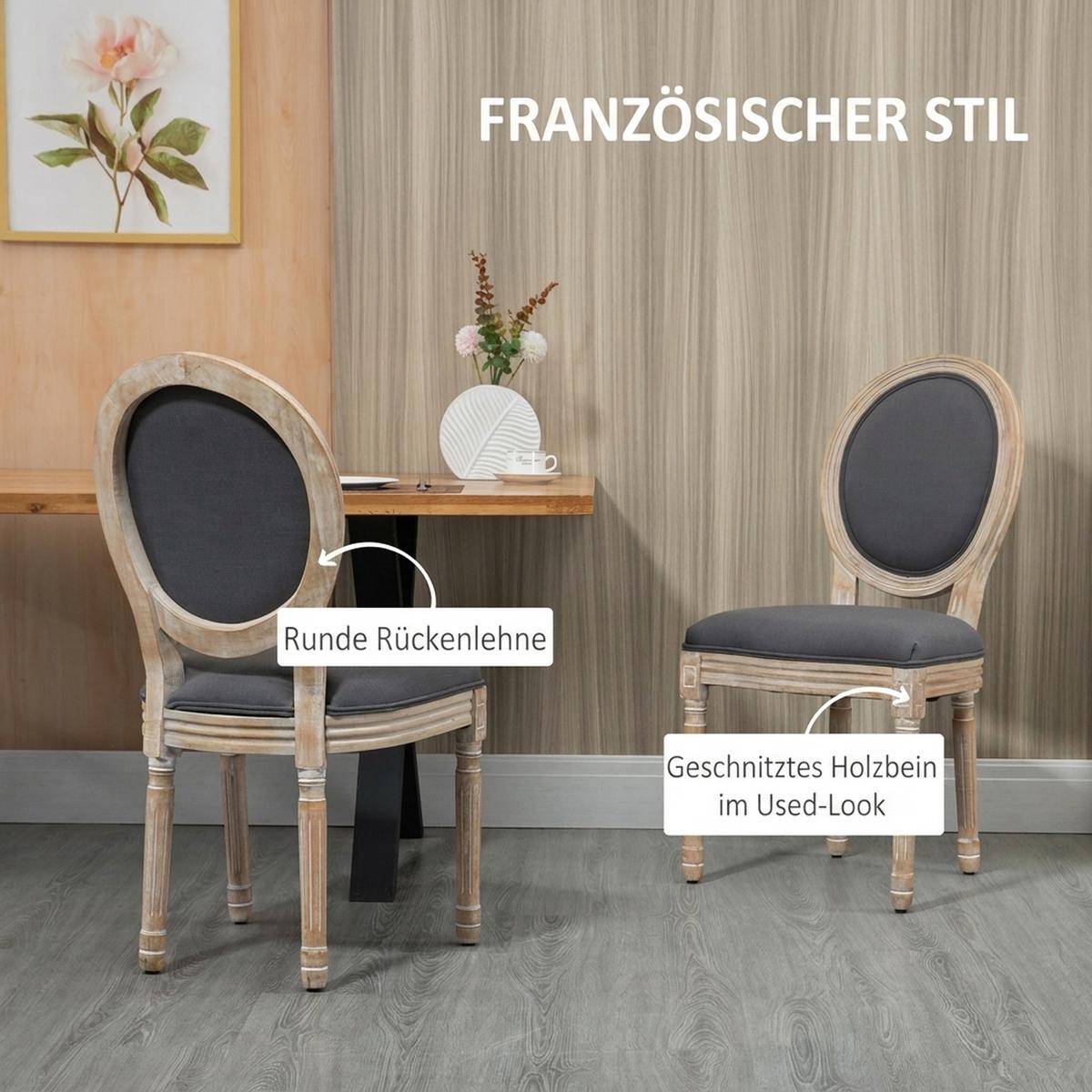 ESSZIMMERSTUHL 2er Set Schaumstoff Gummiholz Grau Natur - Naturfarben/Grau, Holz/Textil (56/96/49cm) - HOMCOM