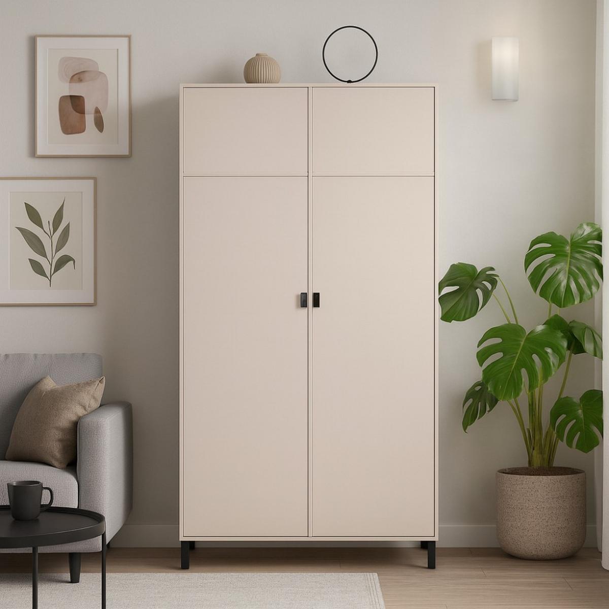 DREHTÜRENSCHRANK Cortina mit 2 Türen, 110 cm, Sandbeige - Sandfarben/Schwarz, Holzwerkstoff (109/202/57cm) - Beautysofa