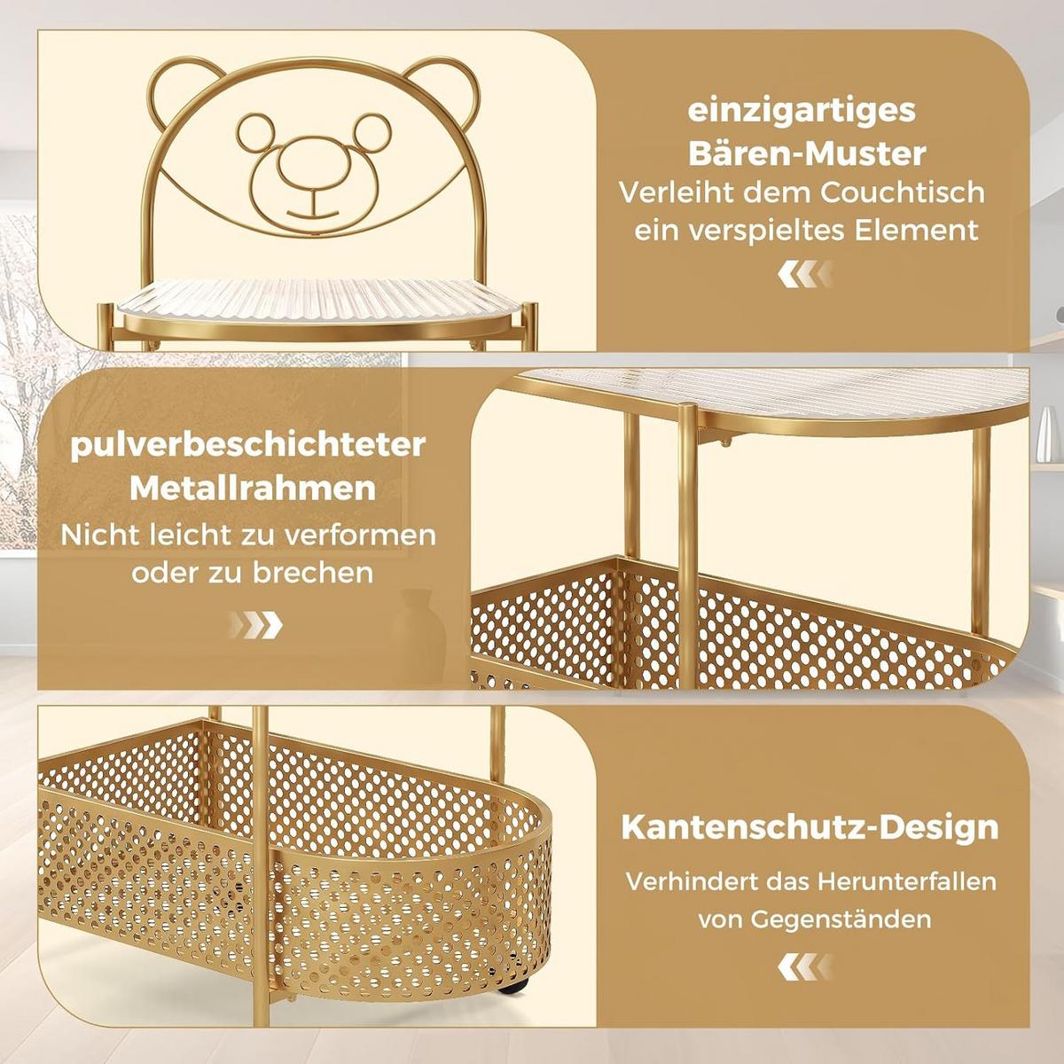 BEISTELLTISCH Gold - Goldfarben, Metall (40/60/76cm) - COSTWAY