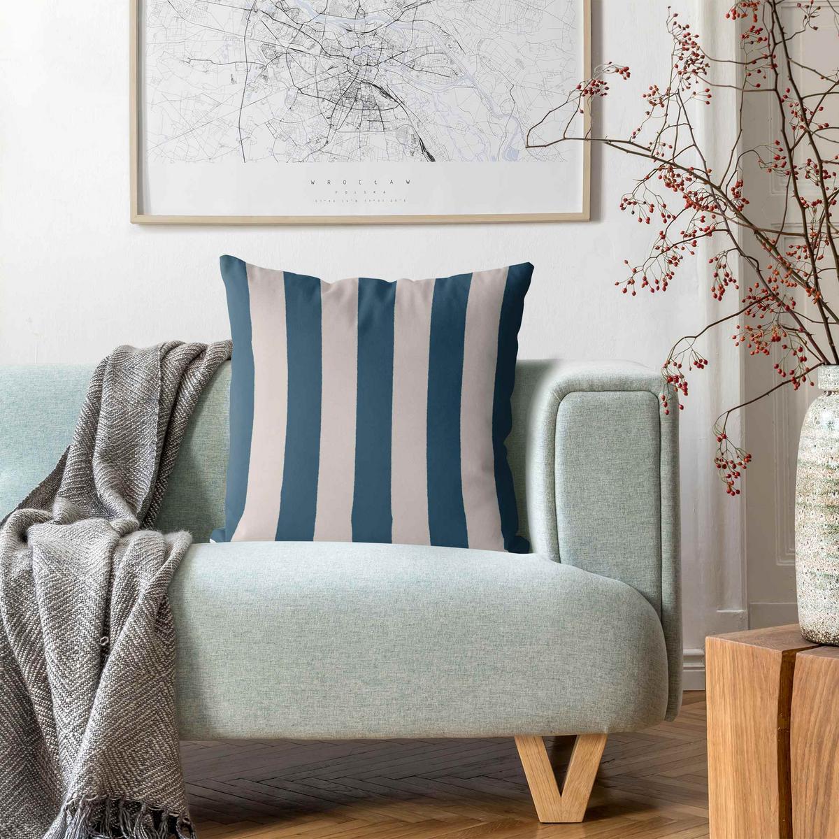 DEKOKISSEN Ocean Blue Große Streifen 40/40 cm - Blau, Textil (40/40/10cm) - Bilderwelten